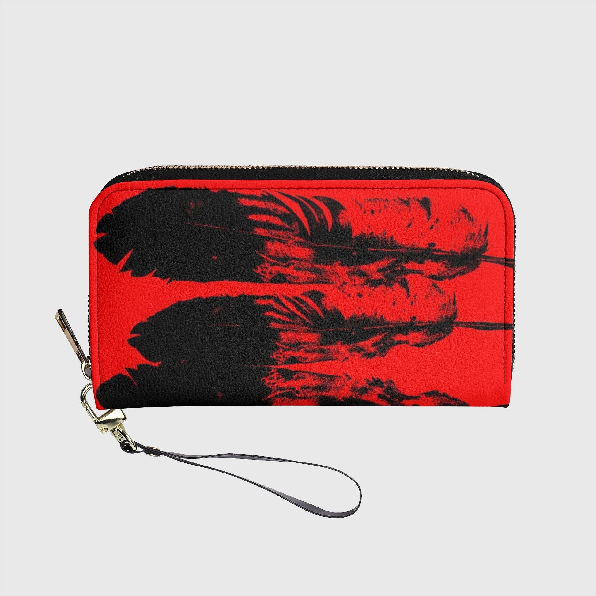 red*indigenous*native*american*eagle*feather*zipper*wallet*women's