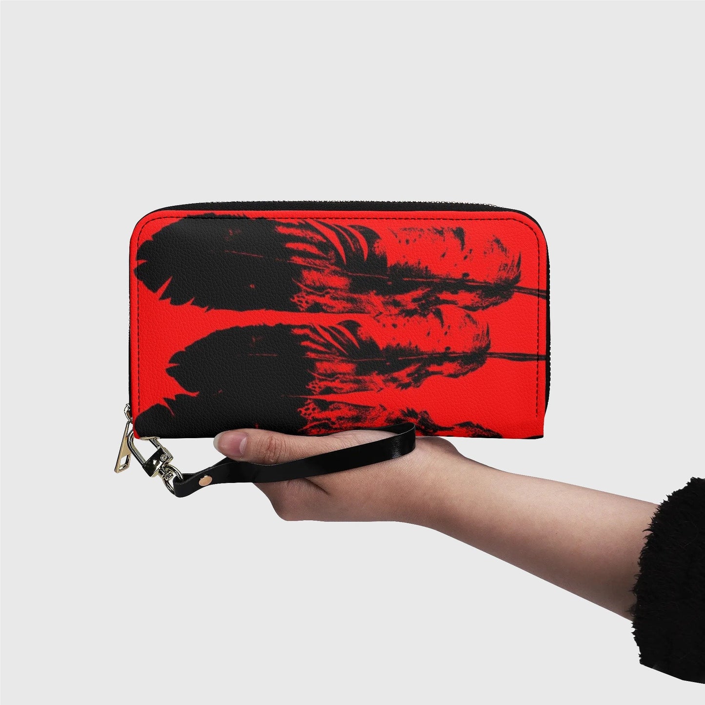 red*indigenous*native*american*eagle*feather*zipper*wallet*women's