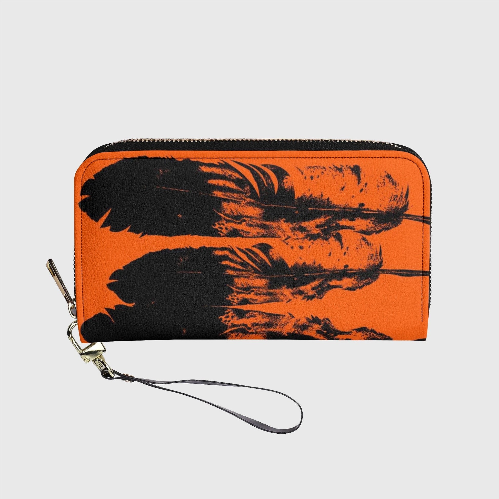 orange*indigenous*native*american*eagle*feather*zipper*wallet*women's