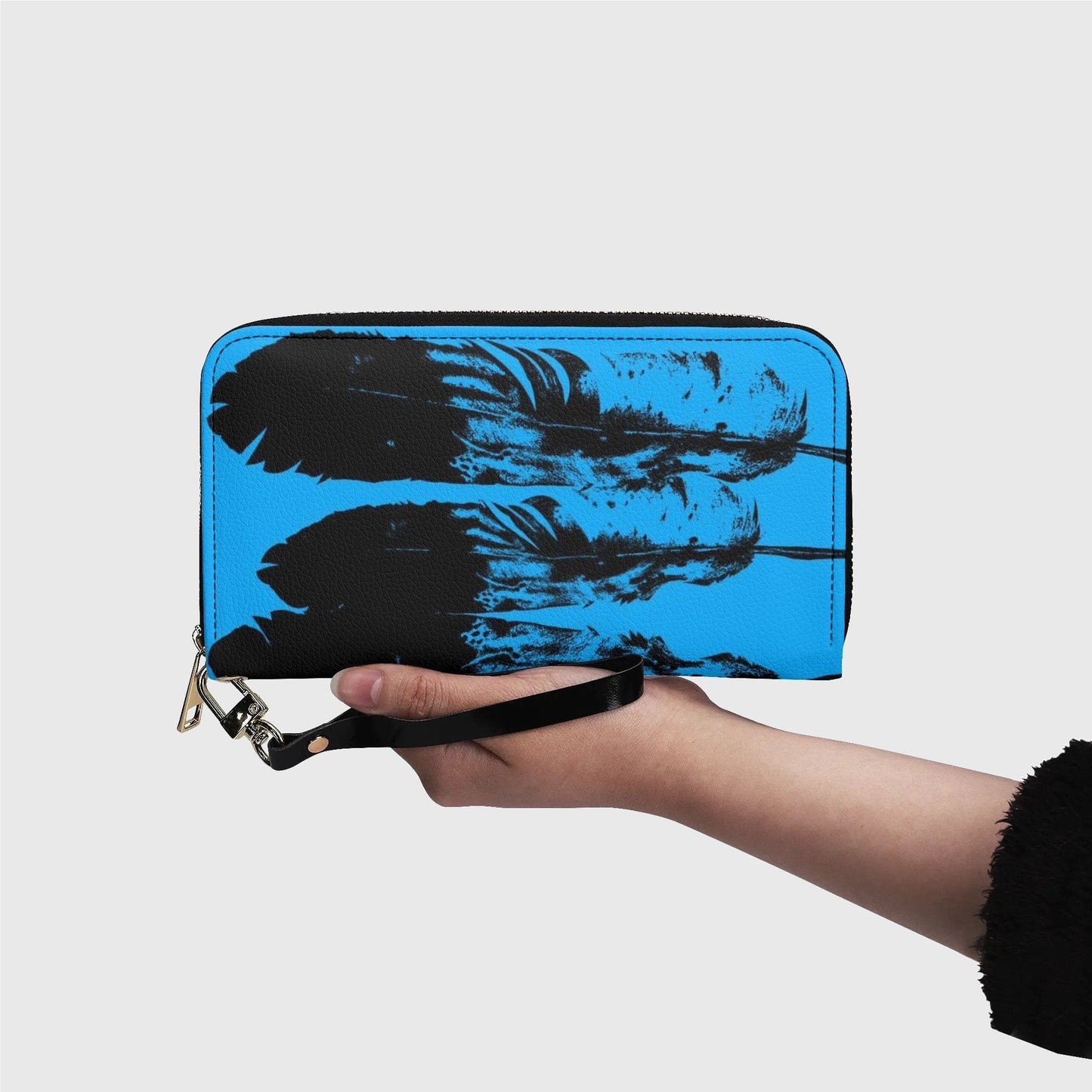 blue*indigenous*native*american*eagle*feather*zipper*wallet*women's