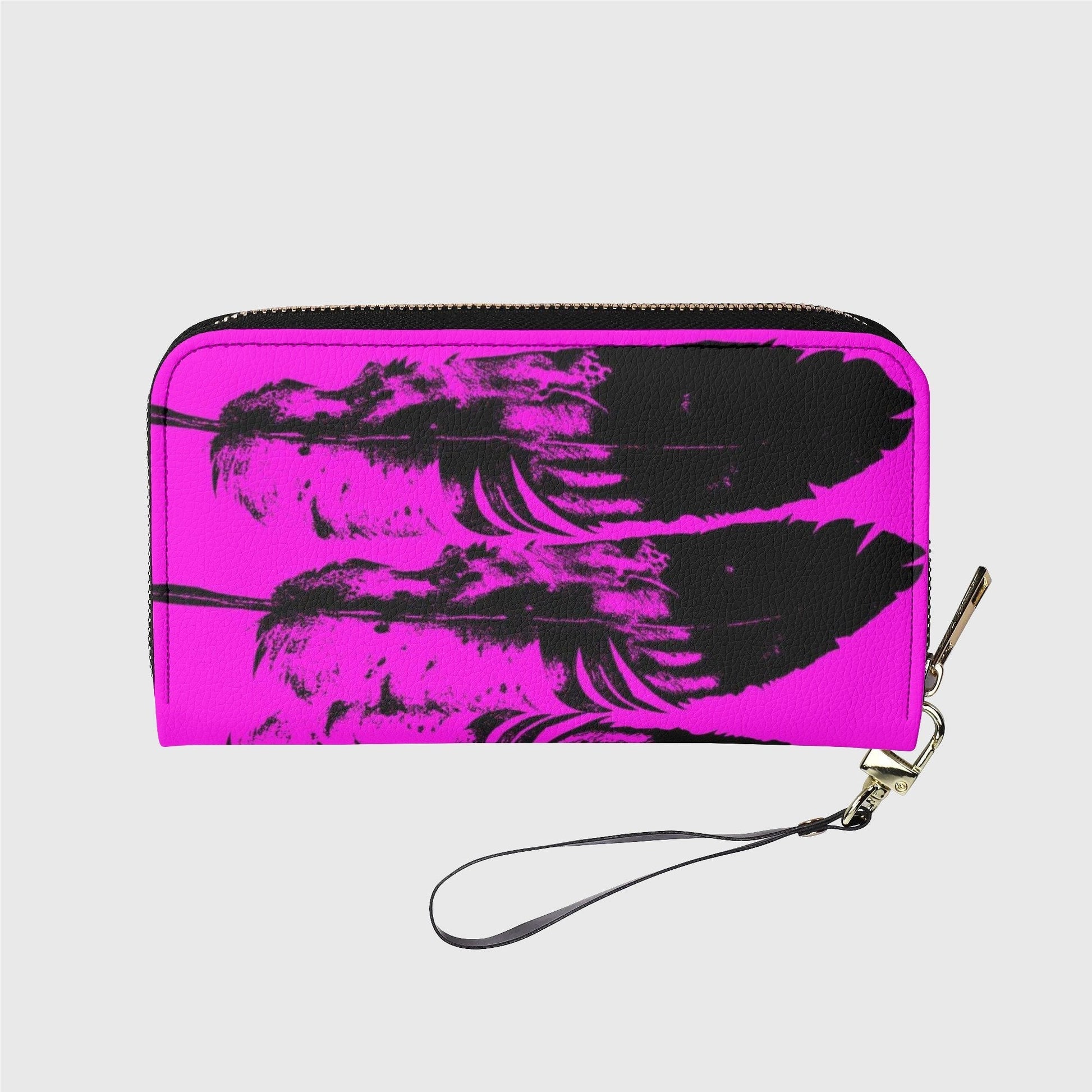 pink*indigenous*native*american*eagle*feather*zipper*wallet*women's