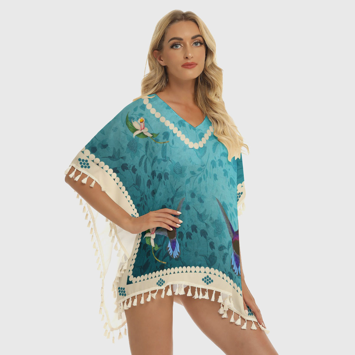 turquoise*indigenous*native*american*hummingbird*fringe*shawl*women's