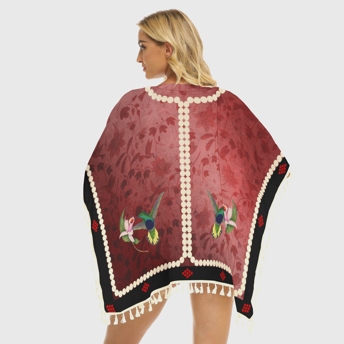 red*indigenous*native*american*hummingbird*fringe*shawl*women's