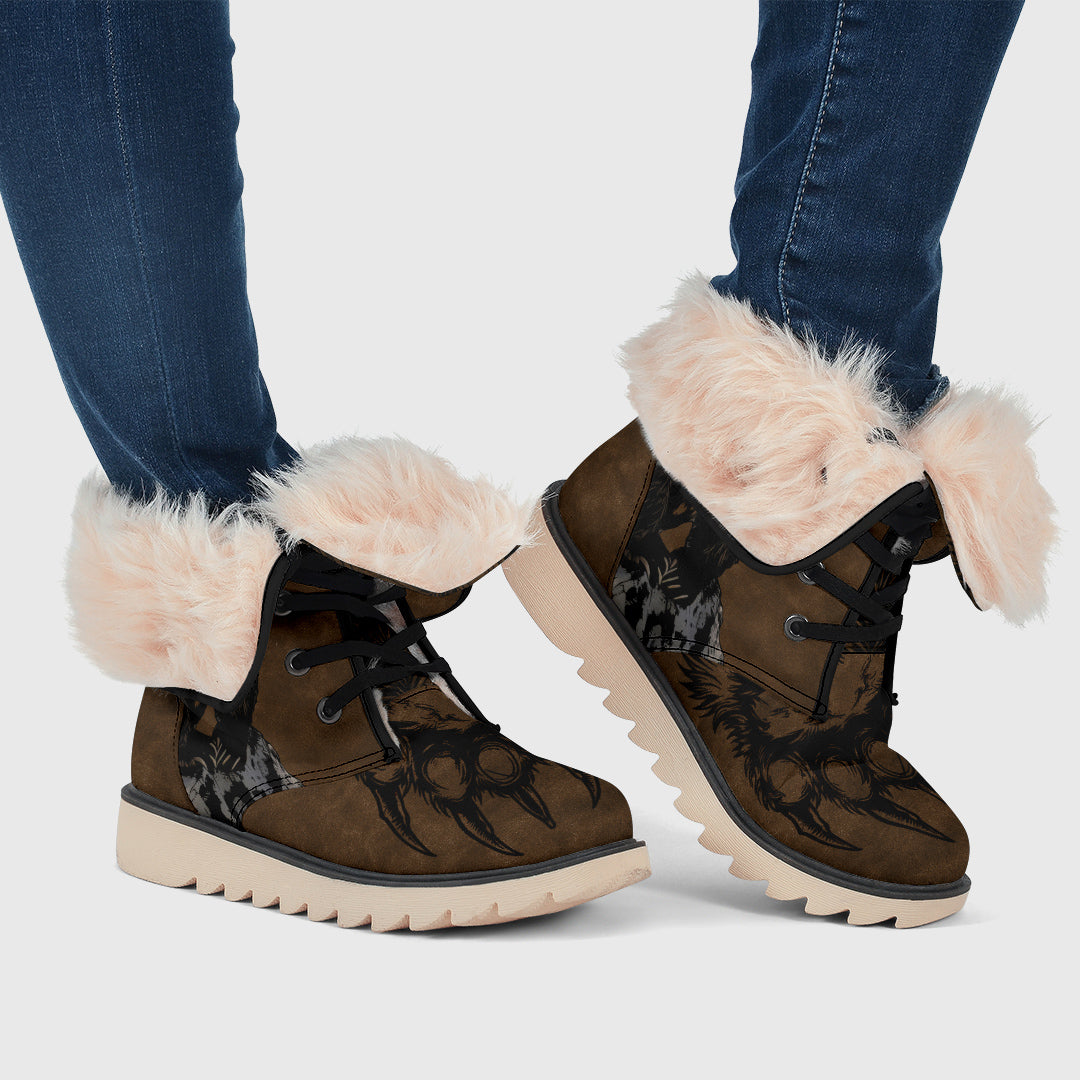 brown*indigenous*native*american*grizzly*bear*insulated-Boots*winter*boots**snow-boots*women