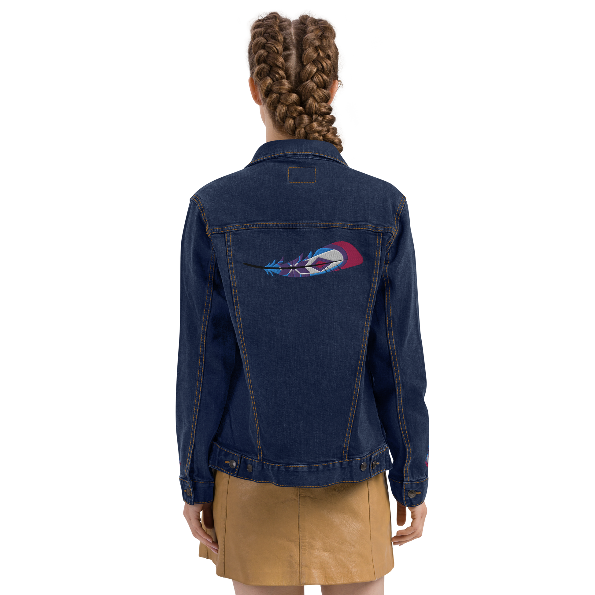 blue*indigenous*native*american*feather*jean*denim*jacket